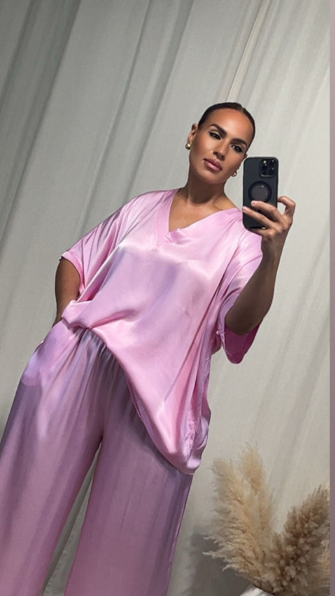 Pantalon satiné ARIANNA ceinture élastique.